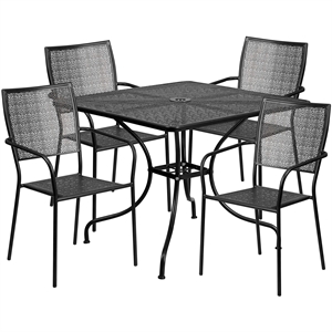 Bowery Hill 5 Piece 36&quot Square Steel Flower Print Patio Dining Set in Black