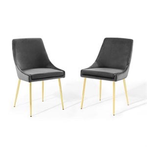 Bowery Hill 19&quot Performance Velvet Dining Chairs in Gold/Charcoal (Set of 2)