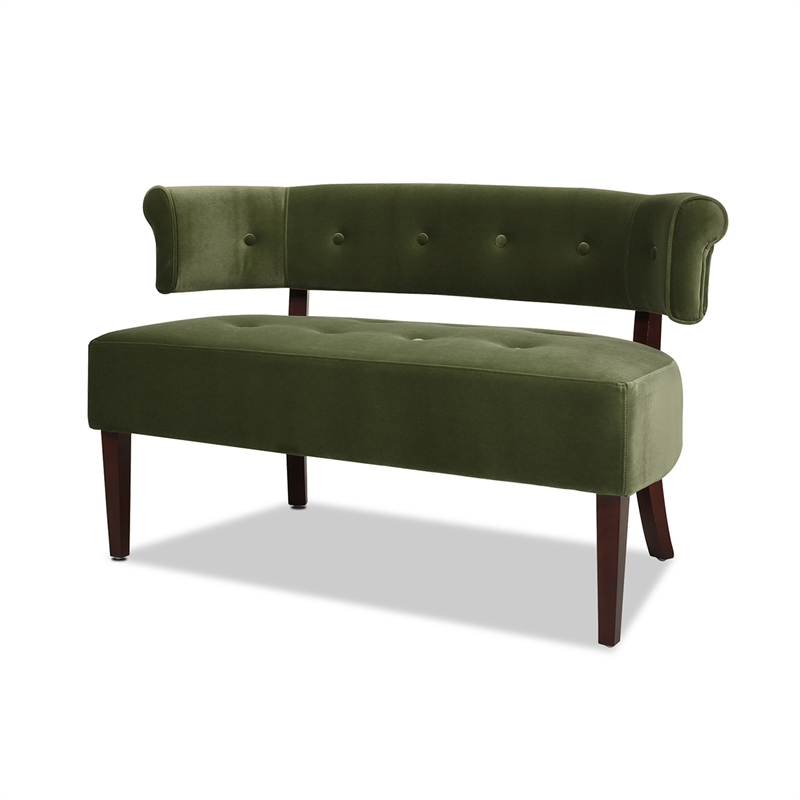 Bowery Hill Contemporary Roll Arm Tufted Bench Settee Olive Green Velvet
