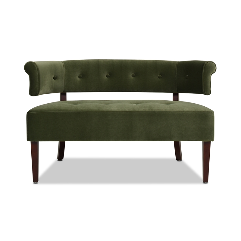 Bowery Hill Contemporary Roll Arm Tufted Bench Settee Olive Green Velvet