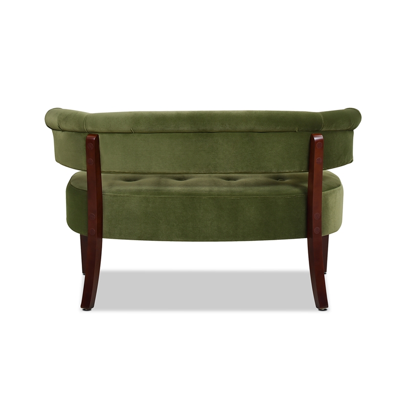 Bowery Hill Contemporary Roll Arm Tufted Bench Settee Olive Green Velvet