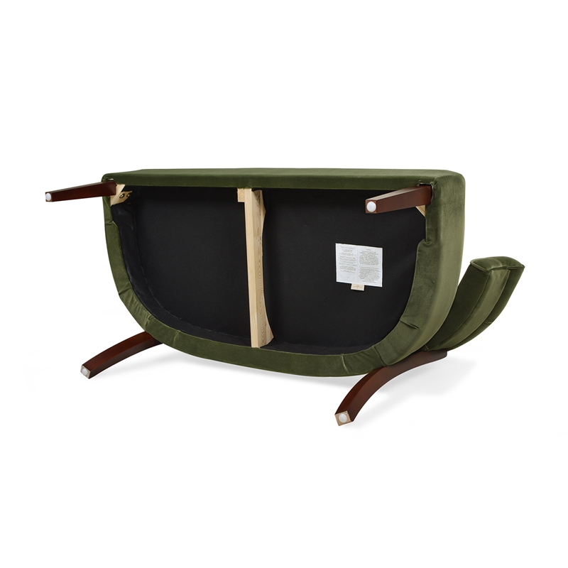 Bowery Hill Contemporary Roll Arm Tufted Bench Settee Olive Green Velvet