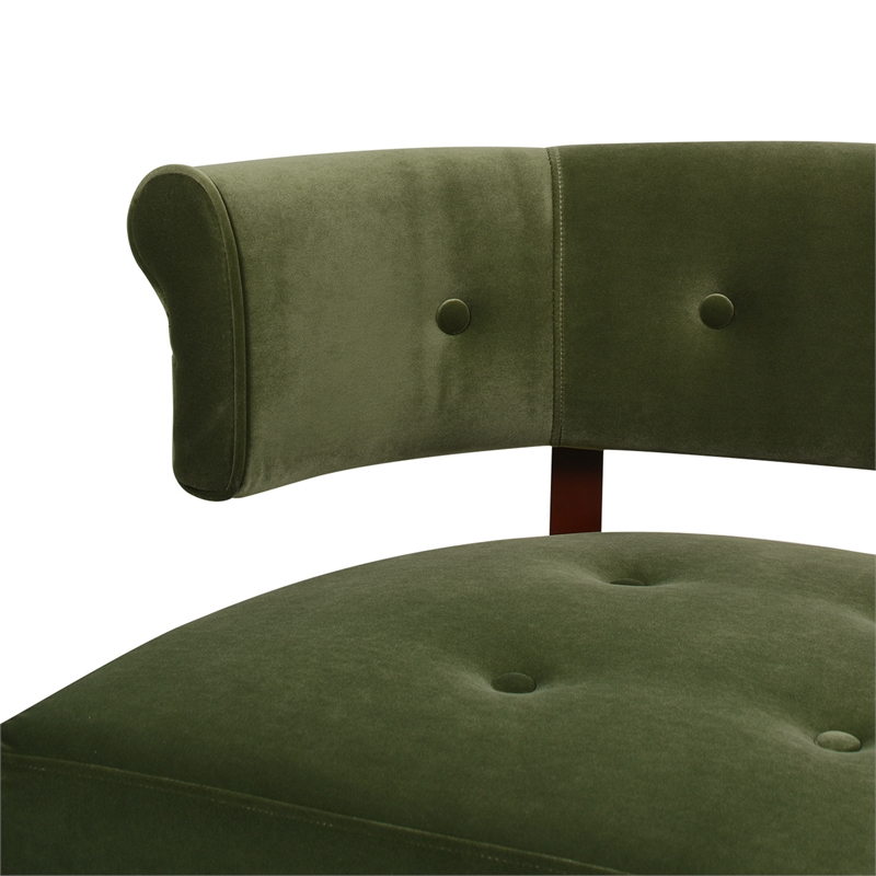 Bowery Hill Contemporary Roll Arm Tufted Bench Settee Olive Green Velvet
