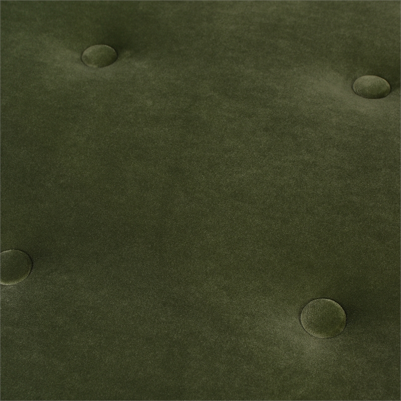 Bowery Hill Contemporary Roll Arm Tufted Bench Settee Olive Green Velvet