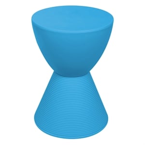 Bowery Hill Contemporary Plastic Ribbed Round End Table in Blue