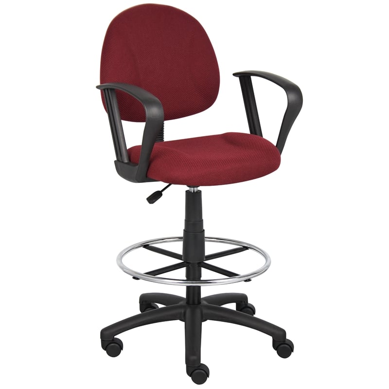Bowery Hill Fabric Drafting Stool with Loop Arms in Burgundy