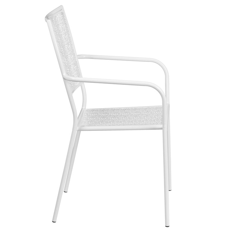 Bowery Hill Stackable Steel Square Back Patio Dining Side Chair in White