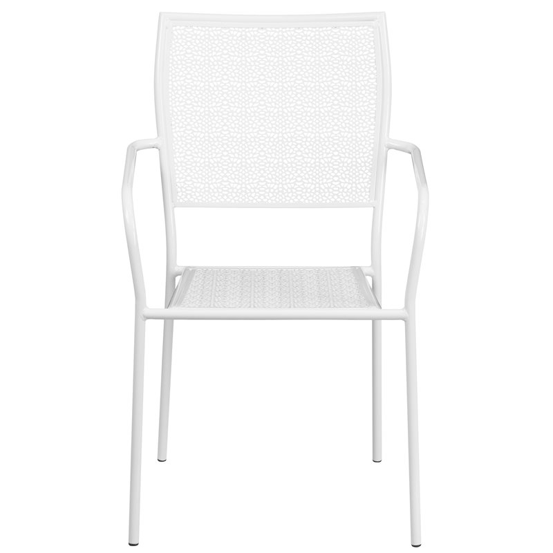 Bowery Hill Stackable Steel Square Back Patio Dining Side Chair in White