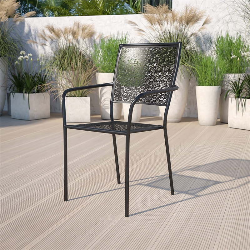 Bowery Hill Stackable Steel Square Back Patio Dining Side Chair in Black