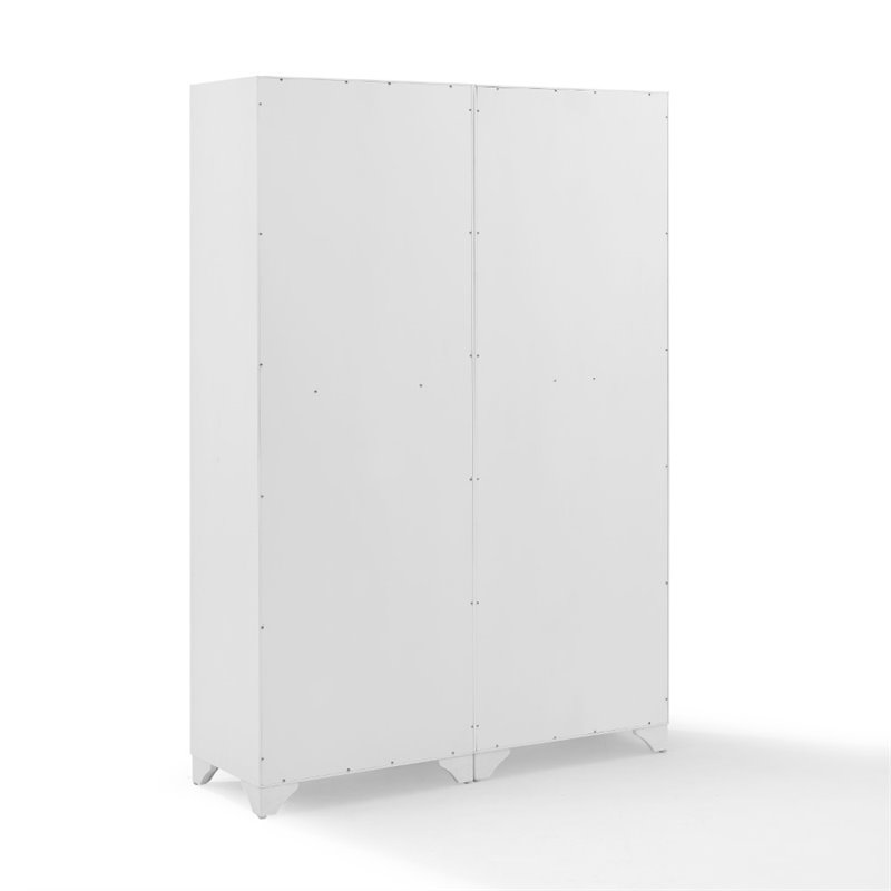 Bowery Hill Wood 4 Door Pantry Set in Distressed White (Set of 2)