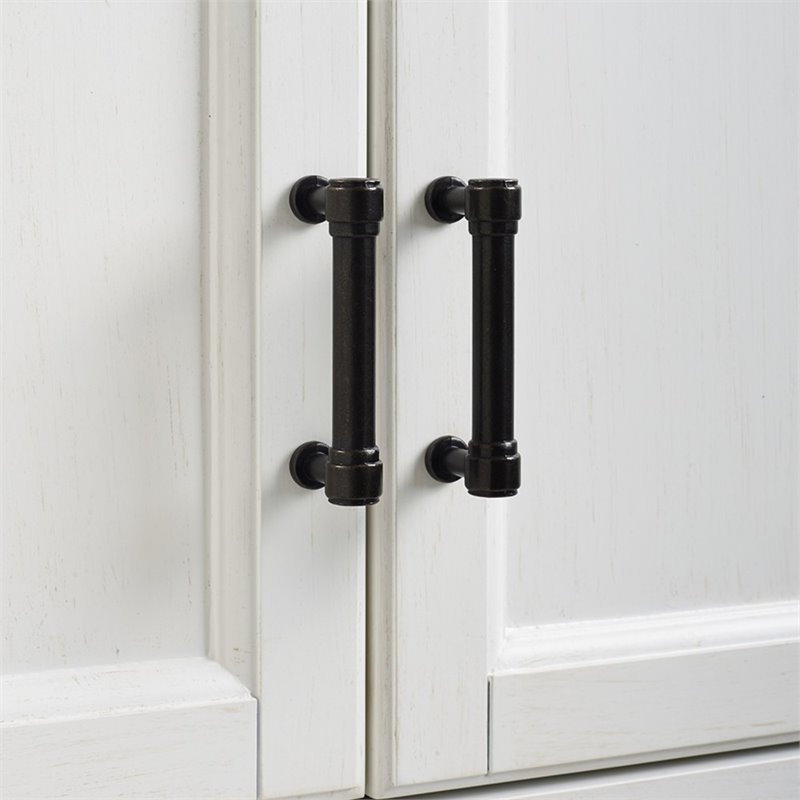 Bowery Hill Wood 4 Door Pantry Set in Distressed White (Set of 2)