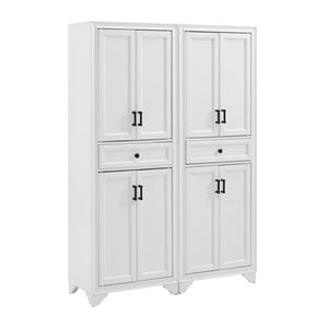 Bowery Hill Wood 4 Door Pantry Set in Distressed White (Set of 2)
