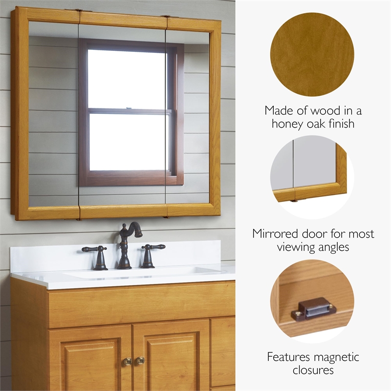 Bowery Hill Contemporary Wood Medicine Cabinet in Honey Oak 36-Inch