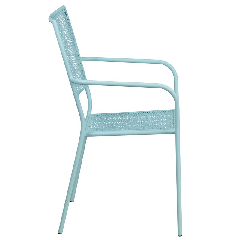 Bowery Hill Stackable Steel Square Back Patio Dining Side Chair in Sky Blue