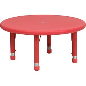 Bowery Hill 33&quot Round Height Adjustable Plastic Activity Table In Red