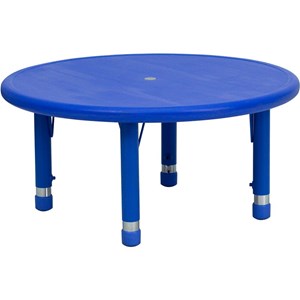 Bowery Hill 33&quot Round Height Adjustable Plastic Activity Table In Blue
