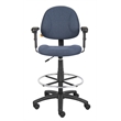 Bowery Hill Contemporary Rolling Fabric Drafting Stool with Arms in Blue
