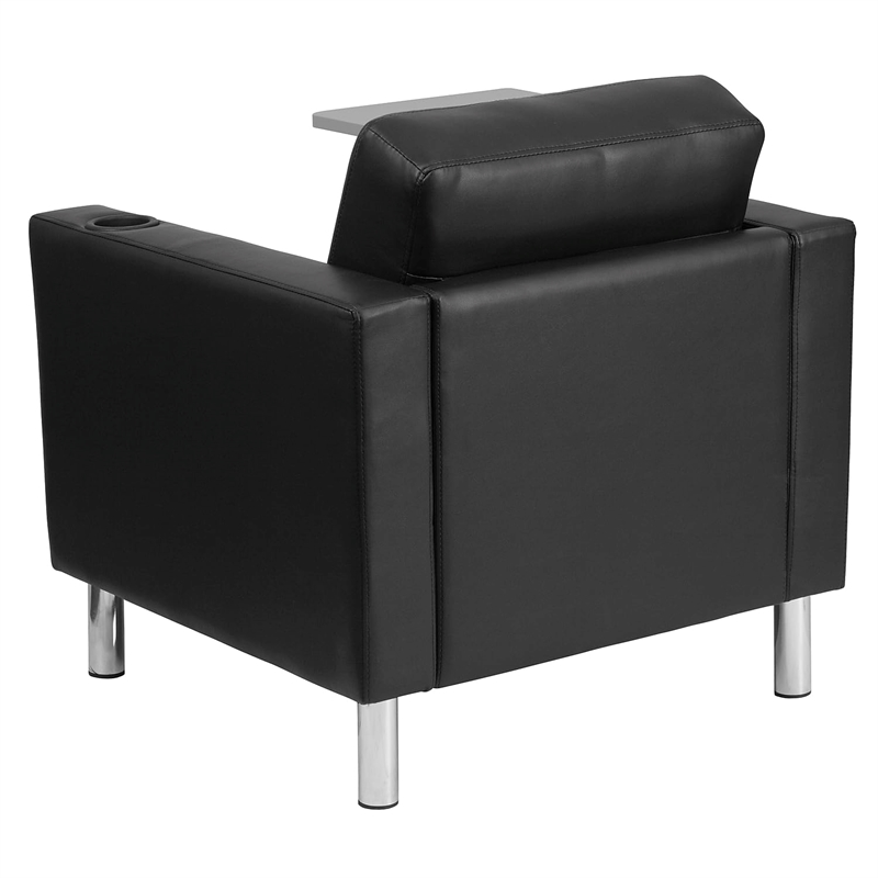 Bowery Hill Contemporary Leather Guest Chair with Cup Holder in Black