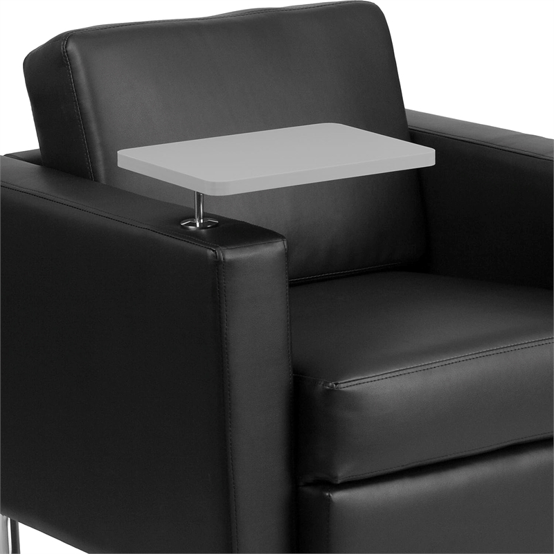 Bowery Hill Contemporary Leather Guest Chair with Cup Holder in Black