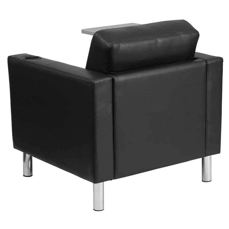 Bowery Hill Contemporary Leather Guest Chair with Cup Holder in Black
