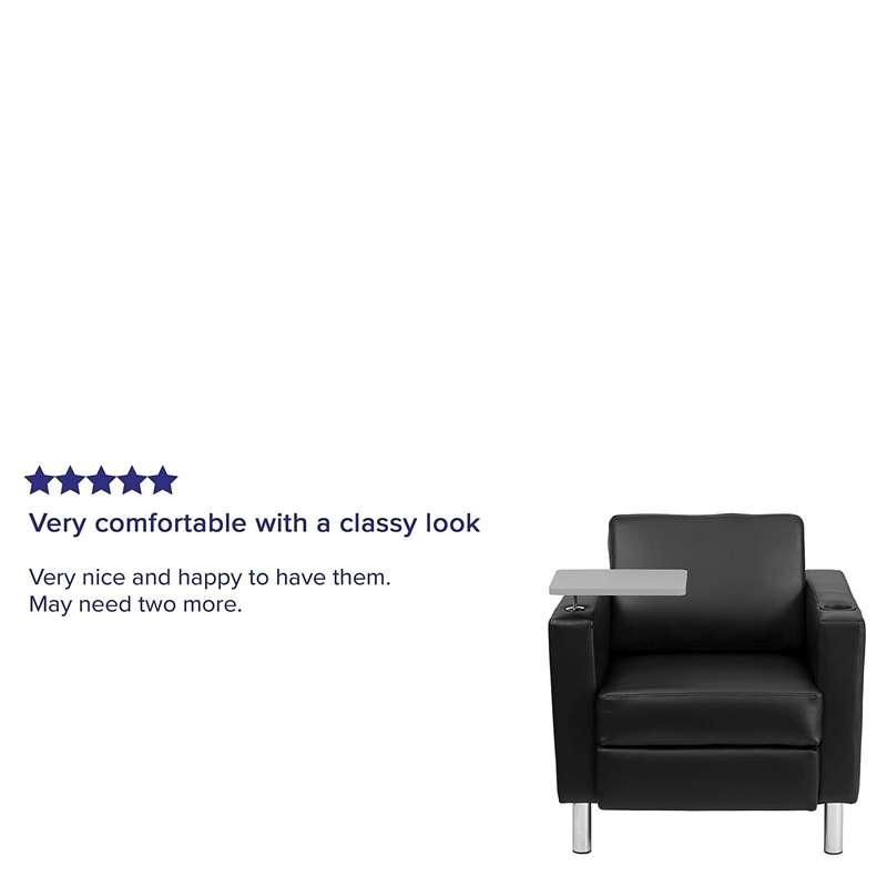 Bowery Hill Contemporary Leather Guest Chair with Cup Holder in Black