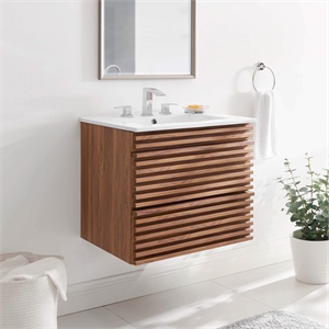 Bowery Hill 24. 5&quot Modern Wood Wall-Mount Bathroom Vanity in Walnut/White