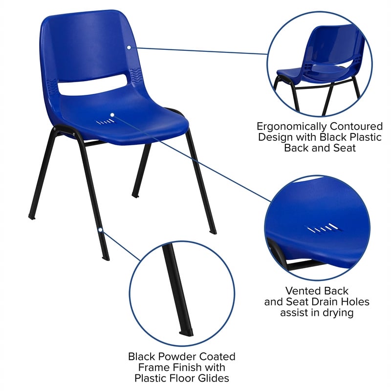 Bowery Hill Plastic Stackable School Chair in Navy and Black