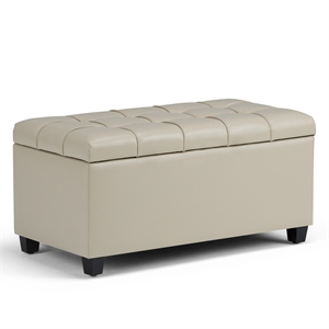 Bowery Hill 34&quot Transitional Rectangle Ottoman Bench in Satin Cream Faux Leather