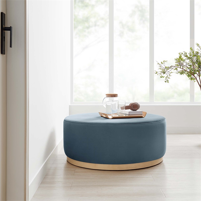 Bowery Hill Contemporary Ottoman in Cadet Blue Natural Finish