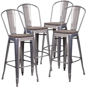 Bowery Hill Contemporary 30&quot Metal Bar Stool in Black Finish