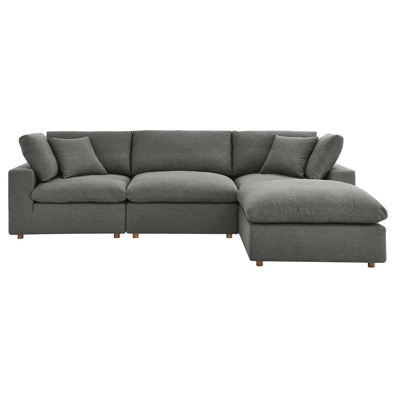 Bowery Hill 4-Piece Fabric Down Filled Sectional Sofa Set in Gray