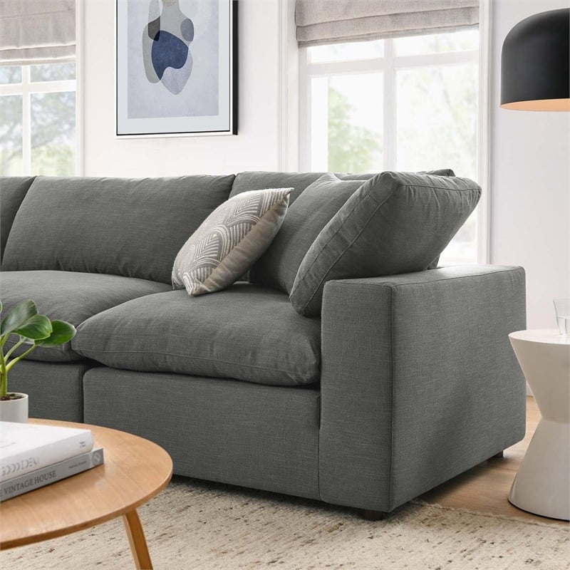 Bowery Hill 4-Piece Fabric Down Filled Sectional Sofa Set in Gray