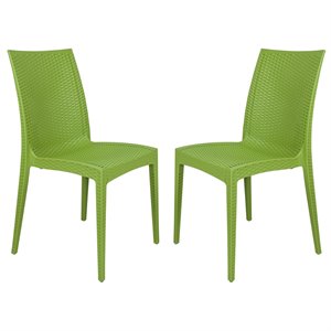 Bowery Hill Modern Weave Indoor Outdoor Dining Chair in Green Set of 2