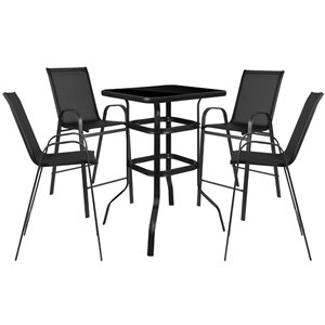 Bowery Hill 5 Piece 27. 5&quot Square Glass Top Patio Pub Set in Black