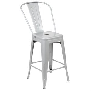 Bowery Hill Contemporary 24&quot Metal Counter Stool in Silver Finish