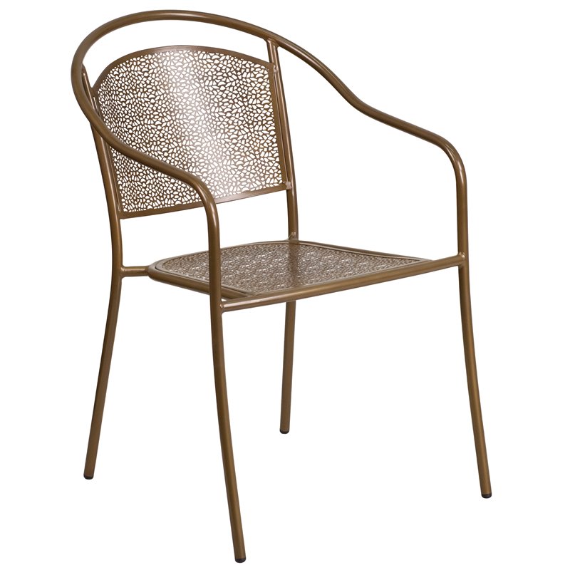 Bowery Hill Stackable Steel Round Back Patio Dining Side Chair in Gold