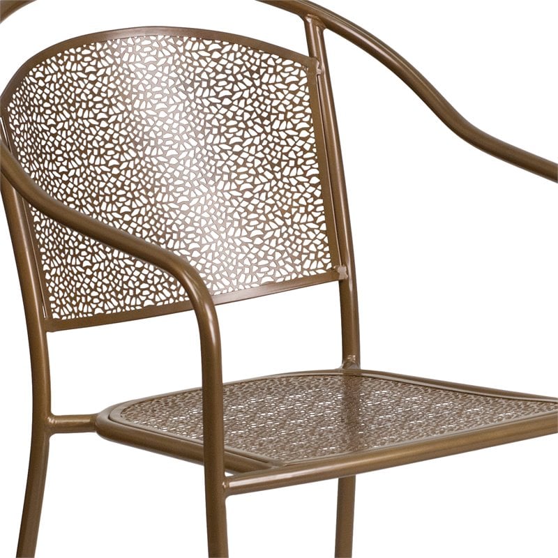 Bowery Hill Stackable Steel Round Back Patio Dining Side Chair in Gold