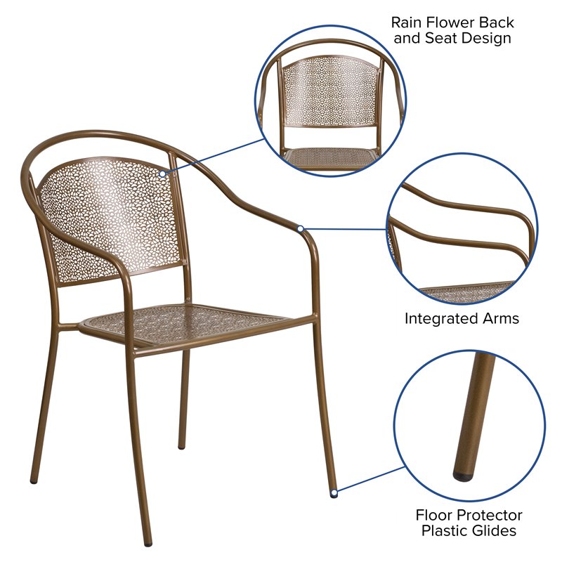 Bowery Hill Stackable Steel Round Back Patio Dining Side Chair in Gold