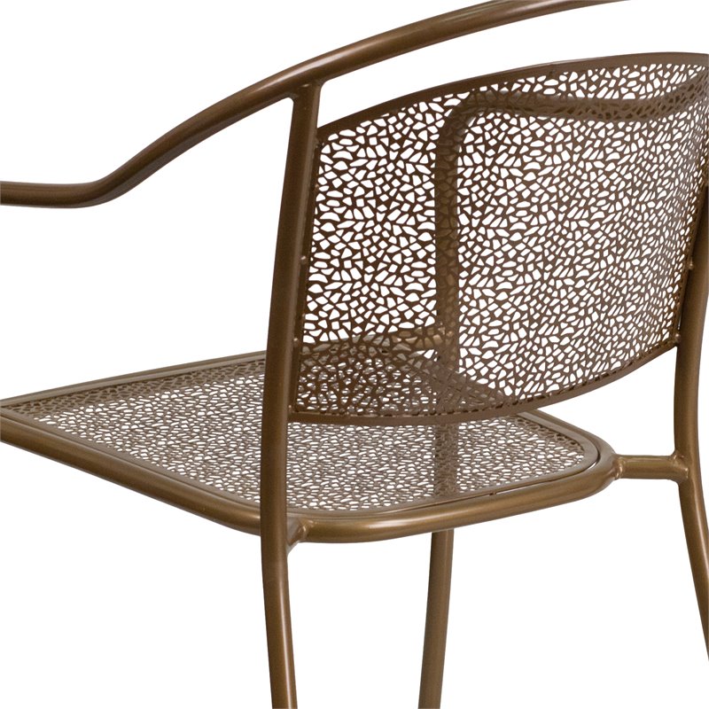 Bowery Hill Stackable Steel Round Back Patio Dining Side Chair in Gold