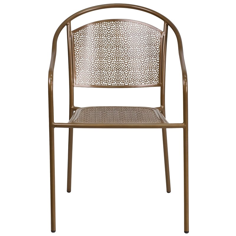 Bowery Hill Stackable Steel Round Back Patio Dining Side Chair in Gold