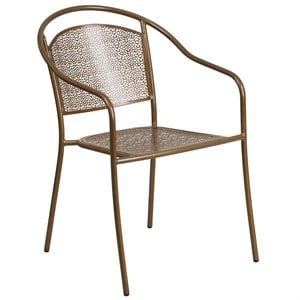 Bowery Hill Stackable Steel Round Back Patio Dining Side Chair in Gold