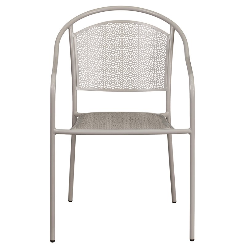 Bowery Hill Stackable Steel Round Back Patio Dining Side Chair in Silver