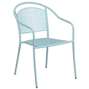 Bowery Hill Stackable Steel Round Back Patio Dining Side Chair in Sky Blue