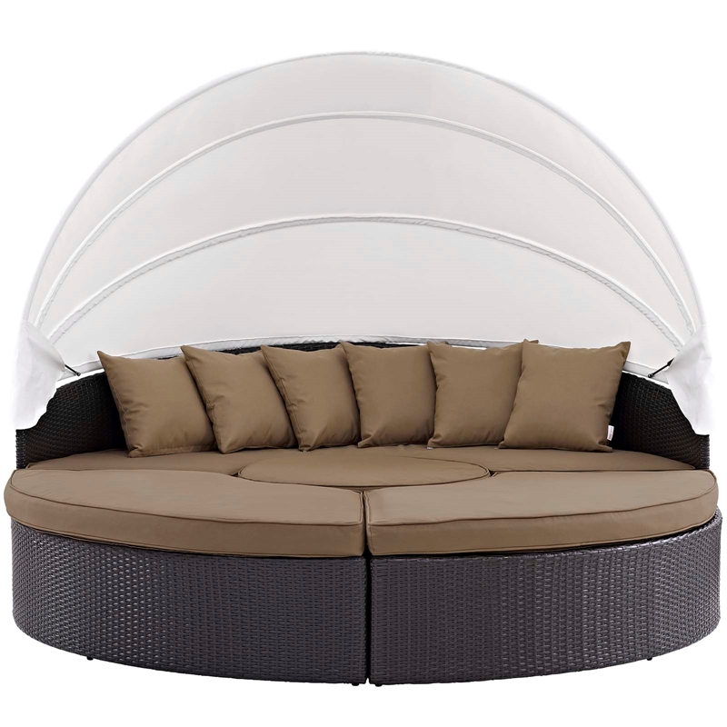 Bowery Hill Aluminum and Rattan Canopy Patio Daybed in Espresso/Mocha Brown