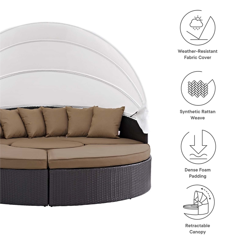 Bowery Hill Aluminum and Rattan Canopy Patio Daybed in Espresso/Mocha Brown