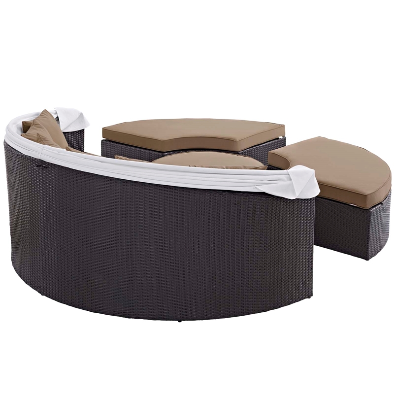 Bowery Hill Aluminum and Rattan Canopy Patio Daybed in Espresso/Mocha Brown