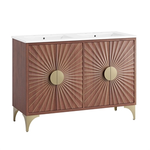 Bowery Hill 48&quot Solid Mango Wood Double Sink Bathroom Vanity in White/Walnut