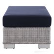 Bowery Hill Modern Rattan & Fabric Outdoor Ottoman in Light Gray/Navy