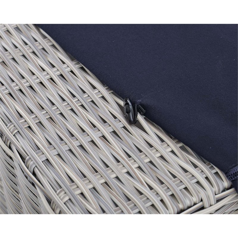 Bowery Hill Modern Rattan & Fabric Outdoor Ottoman in Light Gray/Navy