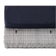 Bowery Hill Modern Rattan & Fabric Outdoor Ottoman in Light Gray/Navy